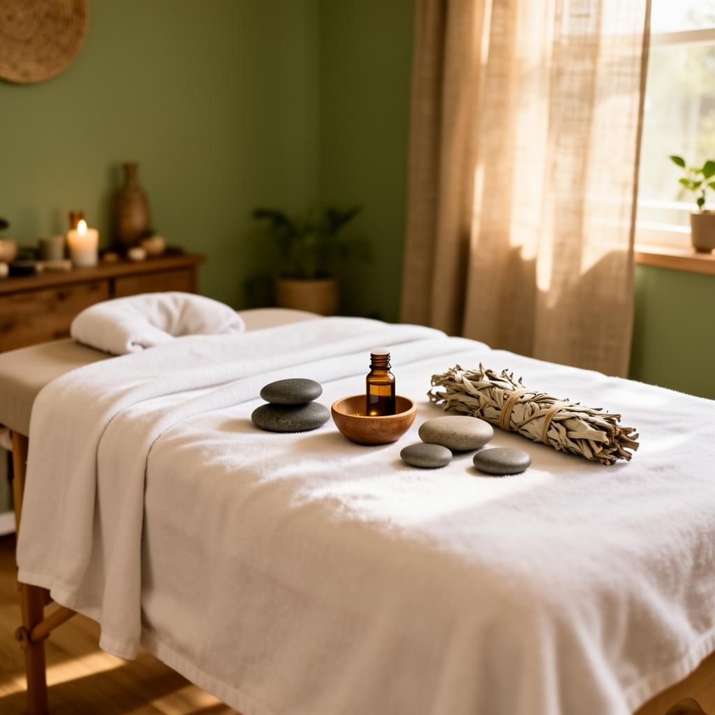 Calm bodywork therapy room with soft natural light