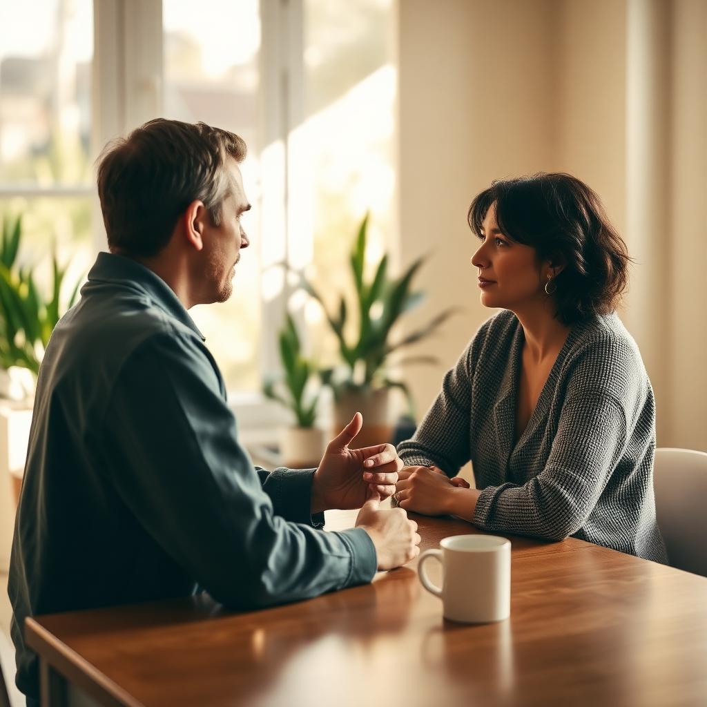 Coaching conversation in warm natural light